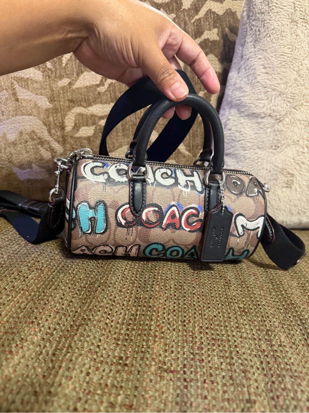 Coach Multicolor Graffiti Mini Barrel Bag with Black Handles